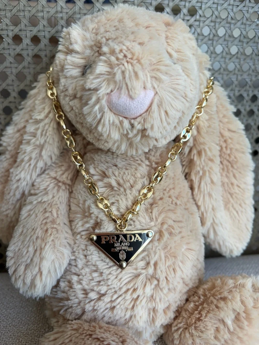 Prada Gold and Black Triangle Logo Necklace - Picture 5 of 10